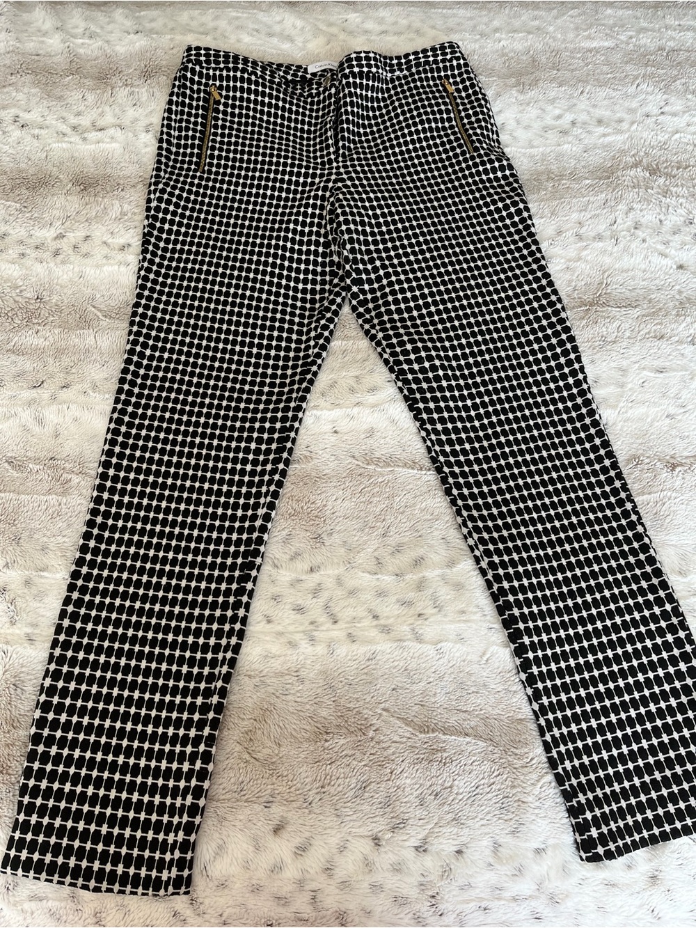 Calvin Klein Black & White Geometric Straight-Leg Pants